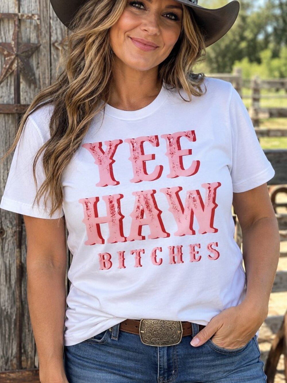 Yee Haw Western Graphic T Shirt Trendy Boutique Style Tee Womens White Gifts